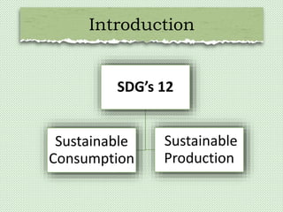 Introduction
SDG’s 12
Sustainable
Consumption
Sustainable
Production
 
