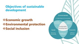 Economic growth
Environmental protection
Social inclusion
Objectives of sustainable
development
 
