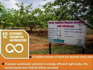 1.3 billion tonnes of food are wasted every year
If people worldwide switched to energy-efficient Light bulbs, the
world would save US$120 billion annually
 