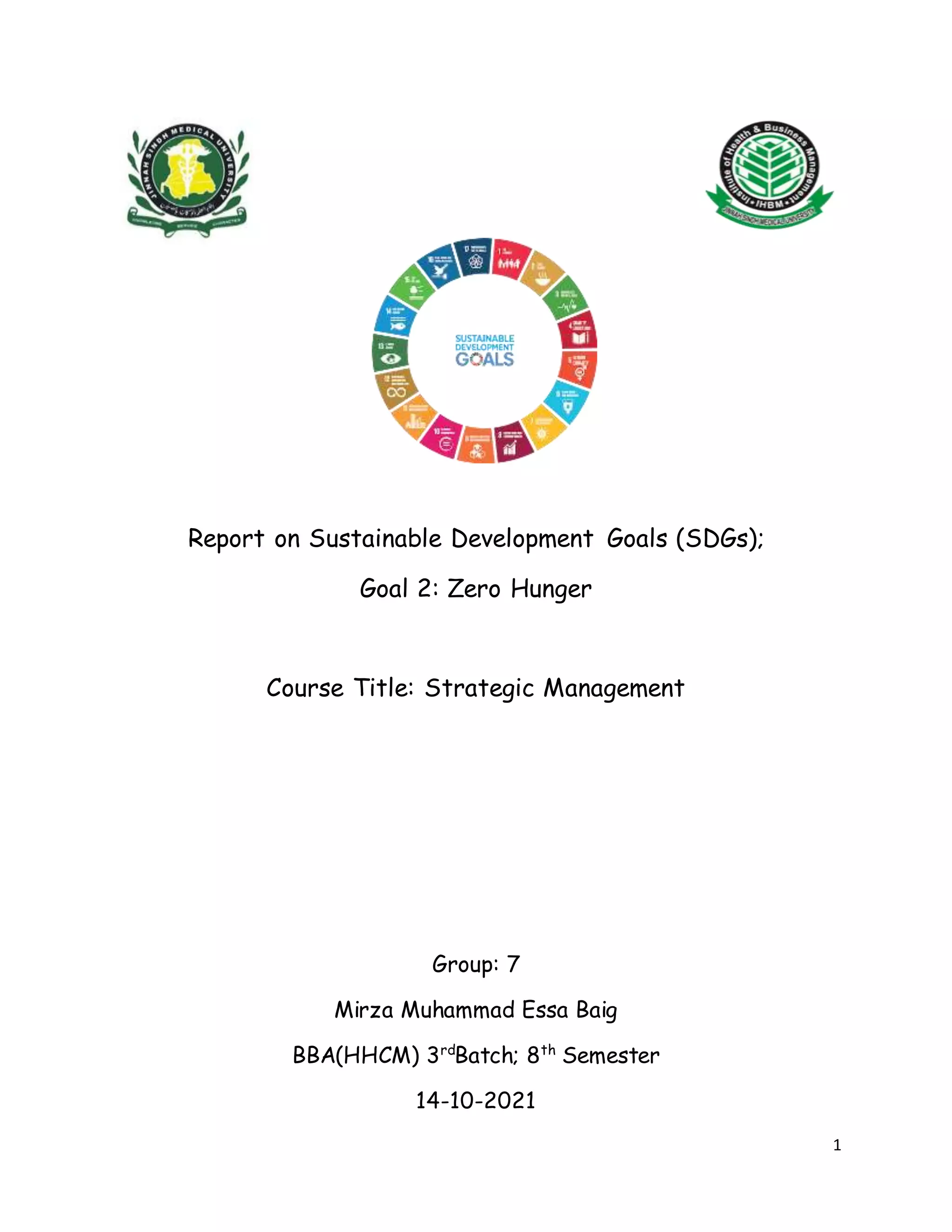 Report on Sustainable Development Goals (SDGs); Goal 2 Zero Hunger PDF