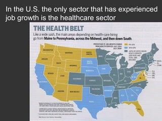 In the U.S. the only sector that has experienced job growth is the healthcare sector 