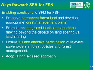 Sustainable Forestry for Food Security and Nutrition: FTA for better food systems and improved nutrition: Needs of Stakeholders and priorities for research