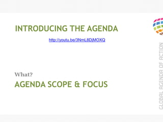 AGENDA SCOPE & FOCUS
What?
http://youtu.be/3NmL8DjMOXQ
INTRODUCING THE AGENDA
 