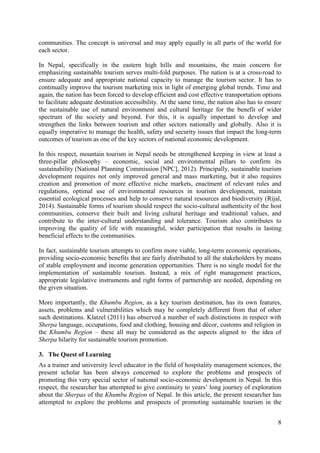 Sustainable mountain tourismin the khumbu region of nepal | PDF