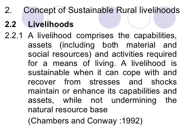Sustainable rural livelihoods (L 3)
