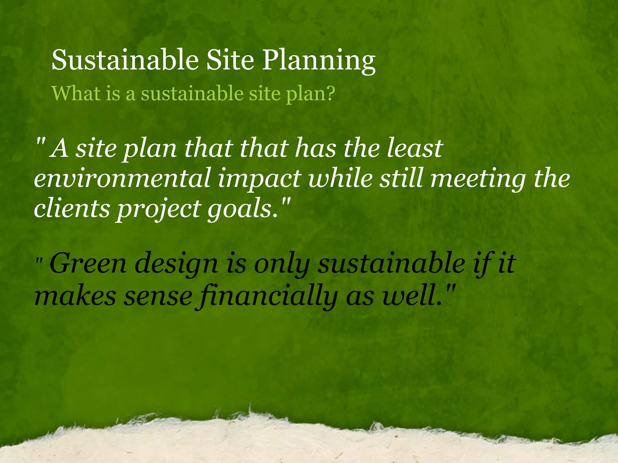 Sustainable site planning_basics | PDF - Sustainable Site Development Practices