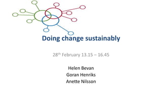 Doing change sustainably
28th February 13.15 – 16.45
Helen Bevan
Goran Henriks
Anette Nilsson
 