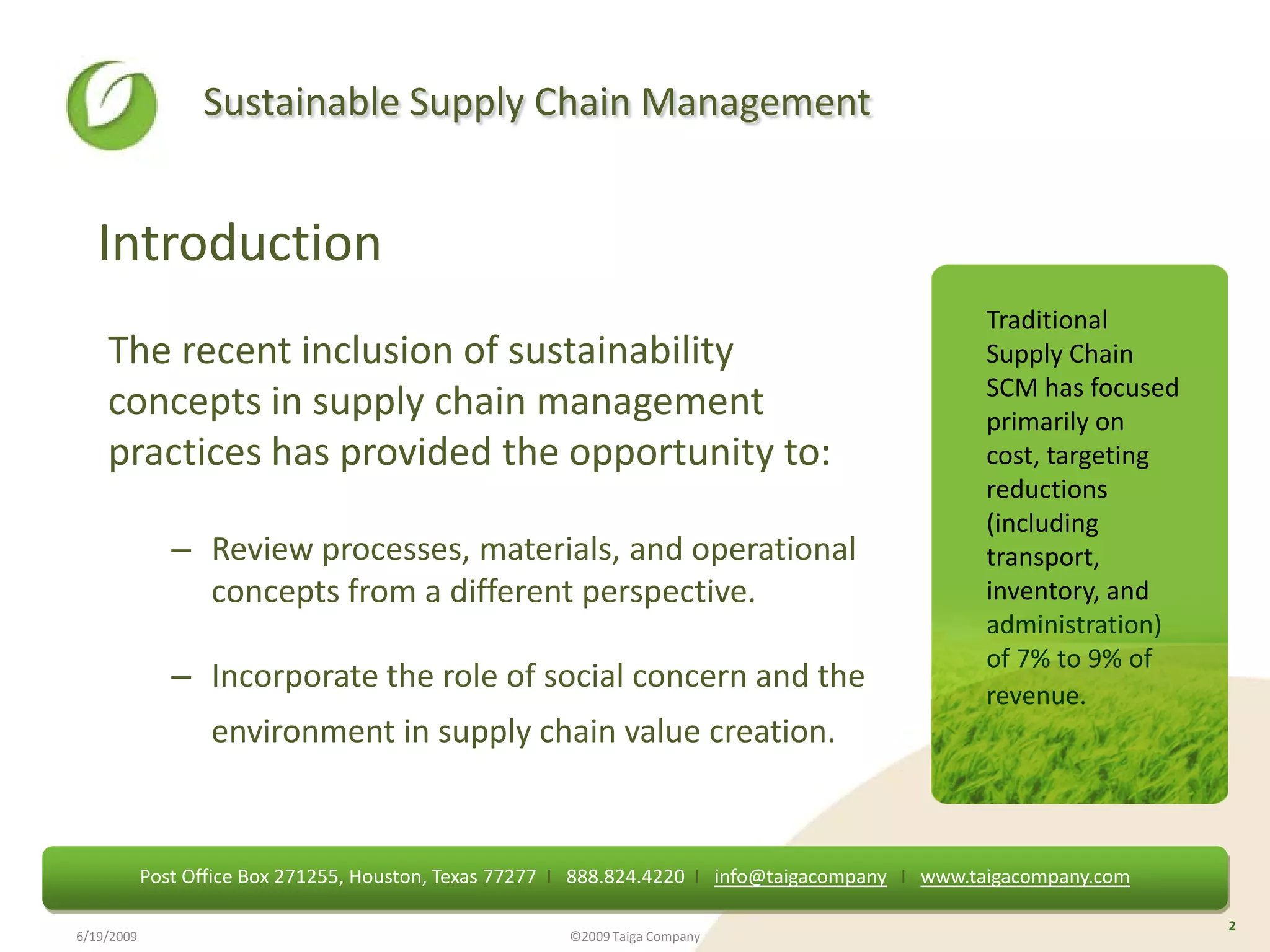Sustainable Supply Chain Managment Presentation | PDF