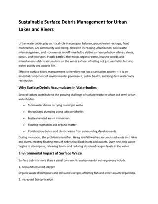 Sustainable Surface Debris Management Strategies for Urban Lakes and ...