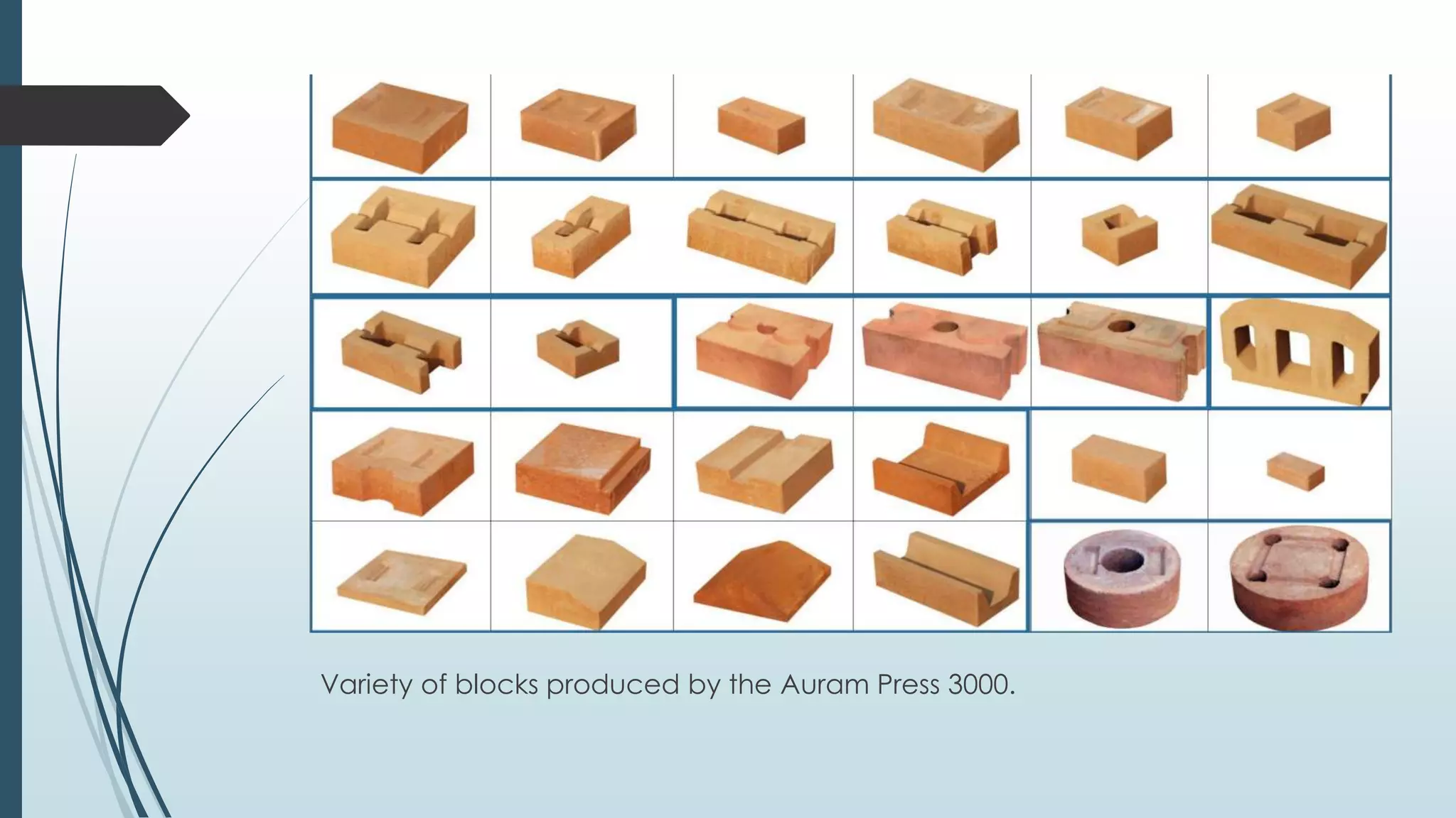 Variety of blocks produced by the Auram Press 3000. 
 