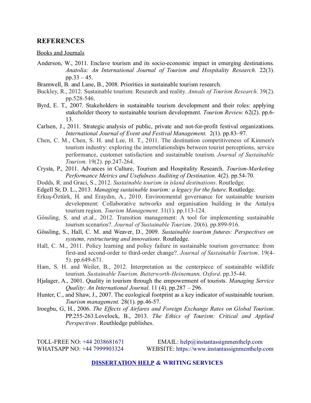Tourism Dissertation Examples