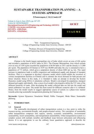 SUSTAINABLE TRANSPORATION PLANNING – A SYSTEMS APPROACH | PDF