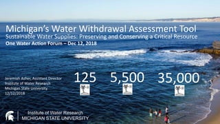 Institute of Water Research
MICHIGAN STATE UNIVERSITY
Michigan’s Water Withdrawal Assessment Tool
Sustainable Water Suppli...