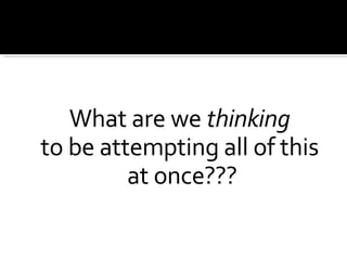What are we  thinking   to be   attempting all of this  at once??? 