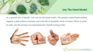 Use The Hand Model
As a general rule of thumb, you can use the hand model ; The portion control hand method
suggests a pal...