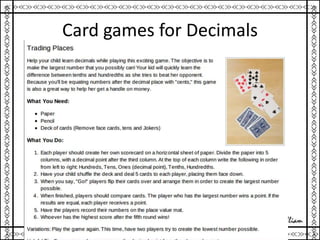 Card games for Decimals
 