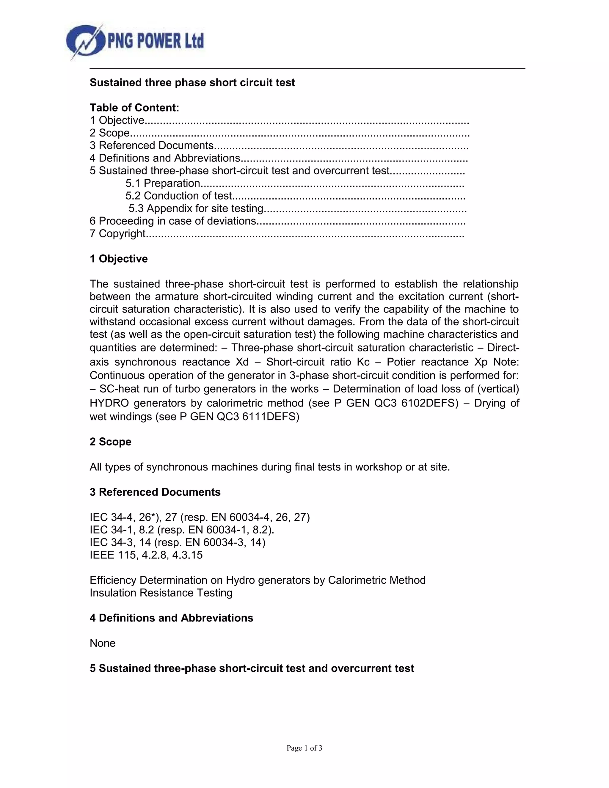 Sustained three phase short-circuit test and overcurrent test | DOC