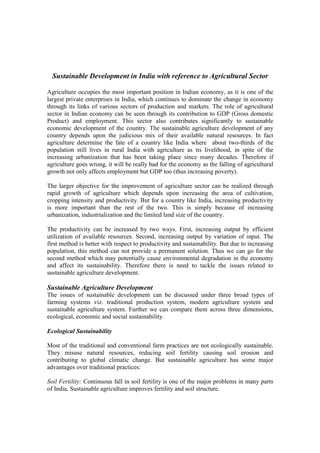 Sustainibilie development in agriculture sector in india | PDF