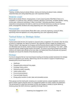 Sustaining Civic Engagement v1.01 Page | 6
Lightweight
Tweeting, emailing, faxing to elected officials, viewing and sharin...