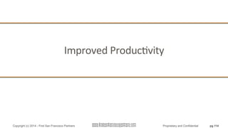 www.firstsanfranciscopartners.com
Improved	
  ProducQvity	
  
pg 114Copyright (c) 2014 - First San Francisco Partners www.firstsanfranciscopartners.com Proprietary and Confidential
 