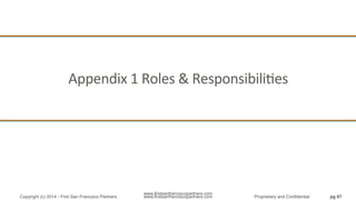 www.firstsanfranciscopartners.com
Appendix	
  1	
  Roles	
  &	
  ResponsibiliQes	
  
pg 87Copyright (c) 2014 - First San Francisco Partners www.firstsanfranciscopartners.com Proprietary and Confidential
 