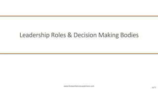 www.firstsanfranciscopartners.com
Leadership	
  Roles	
  &	
  Decision	
  Making	
  Bodies	
  
pg	
  91	
  
 