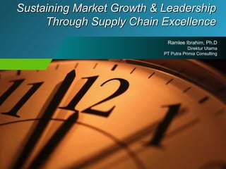 Sustaining Market Growth & Leadership
     Through Supply Chain Excellence
                            Ramlee Ibrahim, Ph.D
                                       Direktur Utama
                           PT Putra Primia Consulting
 