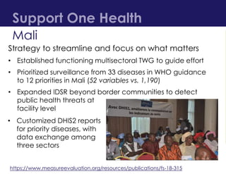 Support One Health
Strategy to streamline and focus on what matters
• Established functioning multisectoral TWG to guide e...
