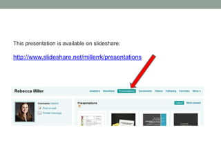 This presentation is available on slideshare:

http://www.slideshare.net/millerrk/presentations
 
