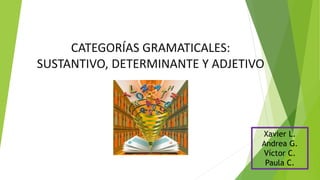 CATEGORÍAS GRAMATICALES:
SUSTANTIVO, DETERMINANTE Y ADJETIVO
Xavier L.
Andrea G.
Víctor C.
Paula C.
 
