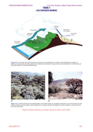 CIENCIAS MEDIOAMBIENTALES Luis Tarrío Sanjurjo y Miguel Ángel Álvarez García
TEMA 7
LOS GRANDES BIOMAS
Curso 2011-12 6.4
Figura 6.4. Efectos del relieve en el clima. (Tomado de Smith y Smith, 2000).
 