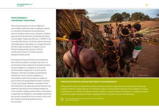 SUSTENTABILIDADE 2017
PETROBRAS 46
POVOS INDÍGENAS E
COMUNIDADES TRADICIONAIS
Nosso relacionamento com povos indígenas e
comunidades tradicionais segue a legislação vigente
e é orientado formalmente em procedimentos
internos. No Brasil, observamos o disposto na Política
Nacional de Desenvolvimento Sustentável dos Povos
e Comunidades Tradicionais (Decreto nº 6040/07), nas
Instruções Normativas e na Portaria Interministerial de
cada órgão gestor responsável, na Fundação Nacional
do Índio ( www.funai.gov.br), Fundação Cultural
Palmares (www.palmares.gov.br) e Instituto
do Patrimônio Histórico e Artístico Nacional
(www.portal.iphan.gov.br).
No âmbito do Programa Petrobras Socioambiental,
temos diversos projetos voluntários que atuam na
conservação do meio ambiente envolvendo territórios
de povos indígenas e unidades de conservação
de comunidades tradicionais. A carteira atual do
Programa contempla 19 projetos que beneficiam
diretamente mais de 20 povos indígenas ou
comunidades tradicionais em diversas regiões do
país nas linhas de atuação Biodiversidade e Florestas
e Clima. As principais atividades realizadas incluem
desenvolvimento da cadeia de produtos florestais não
madeireiros (produtos da sociobiodiversidade) tais
como castanha, copaíba, guaraná, látex e artesanatos, e
a capacitação de indígenas e comunidades extrativistas
para gestão sustentável de seus territórios, bem como
para implantar planos de gestão territorial
em suas áreas.
PROMOÇÃO DE DIREITOS HUMANOS NOS PROJETOS SOCIOAMBIENTAIS
O Programa Petrobras Socioambiental promove os direitos humanos estabelecendo como públicos prioritários do
programa: Mulheres, Negros, Pessoas com Deficiência, Povos e Comunidades Tradicionais, Povos Indígenas, Crianças
e Adolescentes e Juventude. O programa também considera os seguintes temas transversais no processo de análise
e seleção de projetos: Equidade de Gênero, Igualdade Racial e Inclusão de Pessoas com Deficiência.
Para mais informações sobre o Programa Petrobras Socioambiental,
veja Investimento Social.
Berço das Águas
TRANSIÇÃO PARA UMA
ECONOMIA DE
BAIXO CARBONO
TRANSFORMAÇÃO
DIGITAL
PESSOAS MEIO
AMBIENTE
SOCIEDADE E
RELACIONAMENTO
 