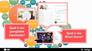 14
Qual é seu
Klout Score?
Qual é seu
googlable
reputação?
 