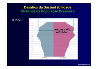 Desafios da Sustentabilidade
   Pirâmide da População Brasileira

2050


                      >60 Anos = 30%
                        64 Milhões




                                       amarildo@ufrj.br
 