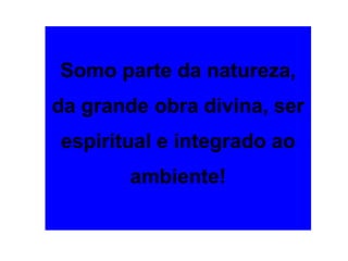 Somo parte da natureza,
da grande obra divina, ser
espiritual e integrado ao
ambiente!
 
