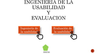 INICIO
Ingeniería de
la usabilidad
Evaluación de
la usabilidad
 