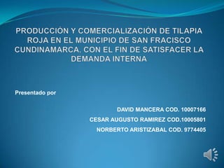 Presentado por
DAVID MANCERA COD. 10007166
CESAR AUGUSTO RAMIREZ COD.10005801
NORBERTO ARISTIZABAL COD. 9774405
 