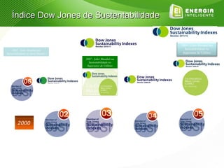 Índice Dow Jones de Sustentabilidade


                                                                2009 - Líder Mundial em
    2005 - Líder Mundial em                                       Sustentabilidade no
Sustentabilidade no Setor Elétrico                               Supersetor de Utilities

                                     2007 - Líder Mundial em
                                       Sustentabilidade no
                                      Supersetor de Utilities




         2000
 