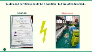 SA8000 Field-visit
Audits and certificate could be a solution - but are often falsified...
 