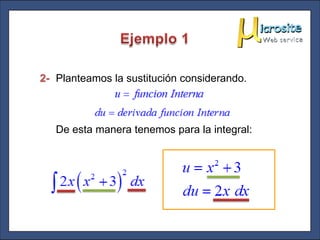 2- Planteamos la sustitución considerando.



   De esta manera tenemos para la integral:
 