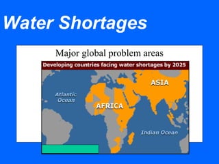 Water Shortages
Major global problem areas
 