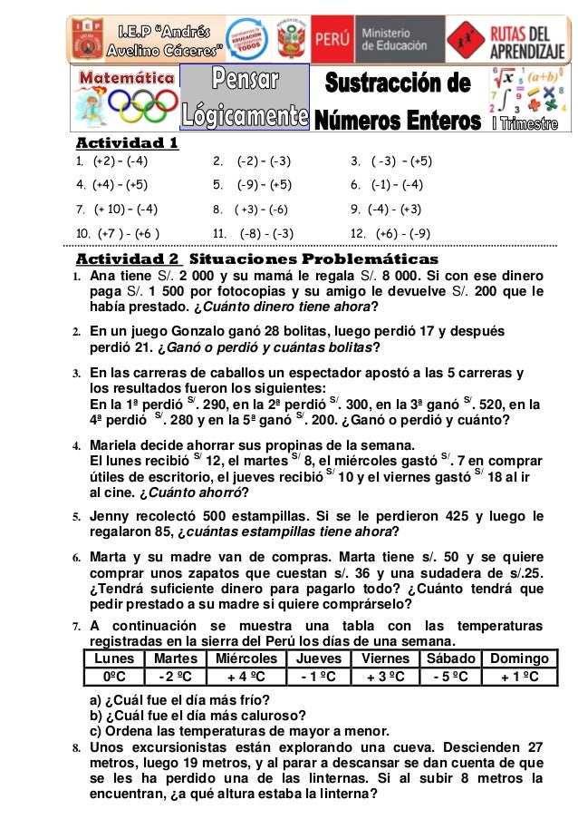 Sustraccion de numeros enteros