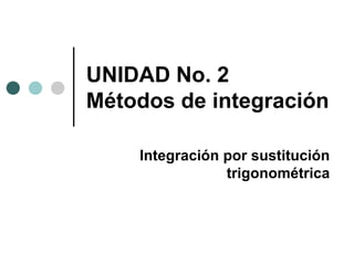 UNIDAD No. 2
Métodos de integración
Integración por sustitución
trigonométrica

 
