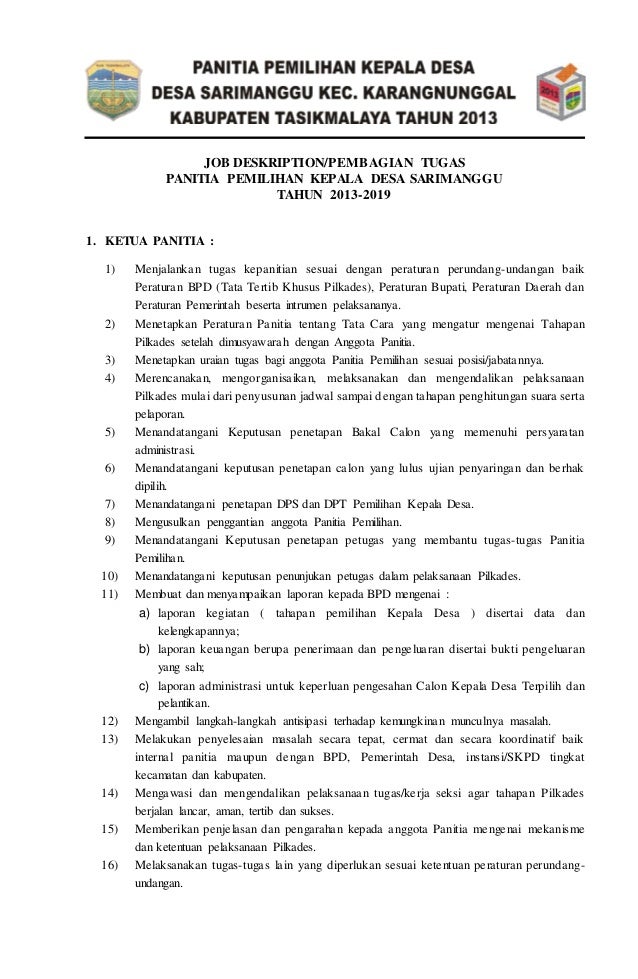 Contoh Susunan Panitia Pilkades Beserta Tugasnya