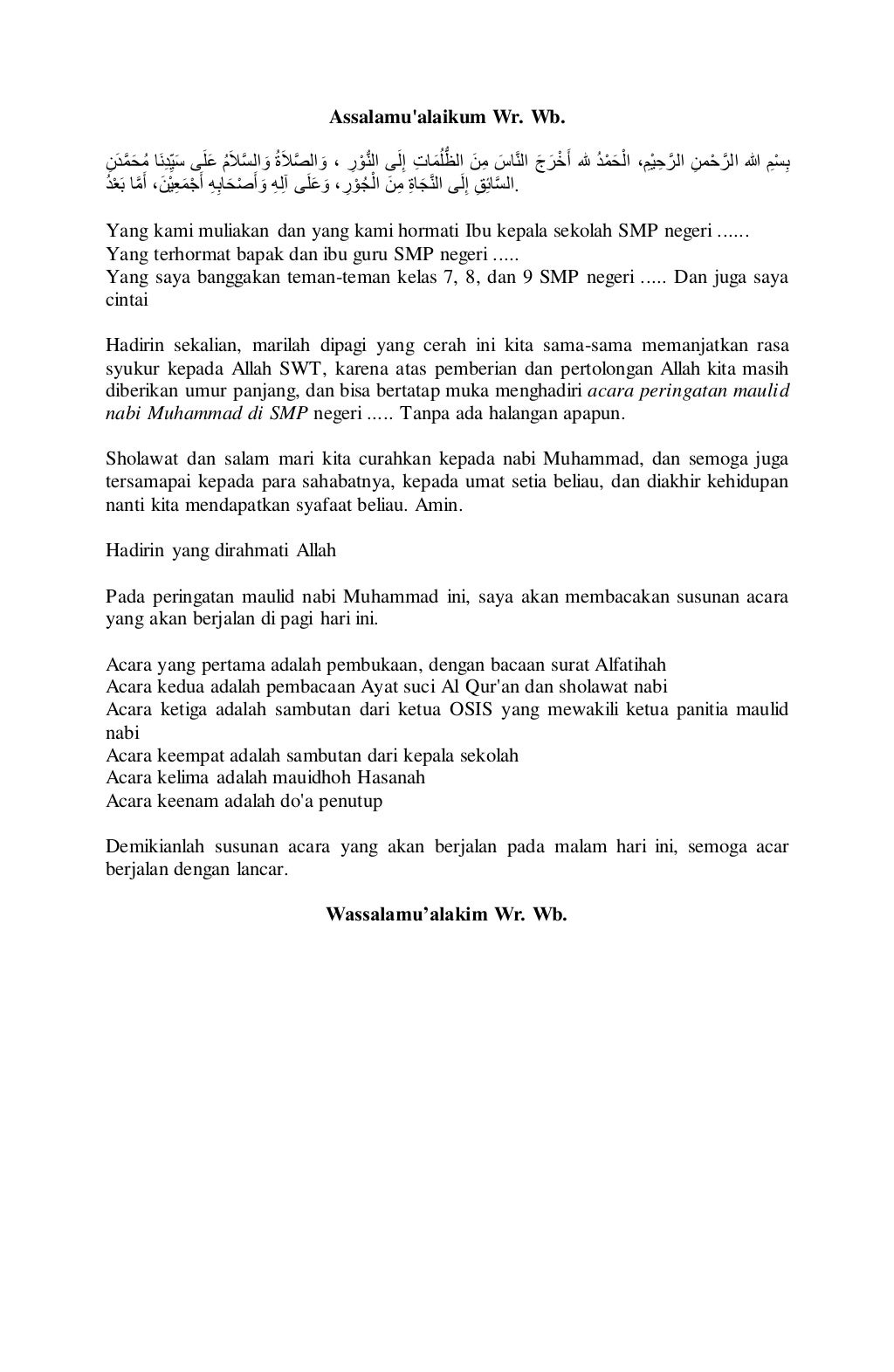 Susunan acara maulid nabi di sekolah smp Susunan acara maulid nabi di sekolah smp