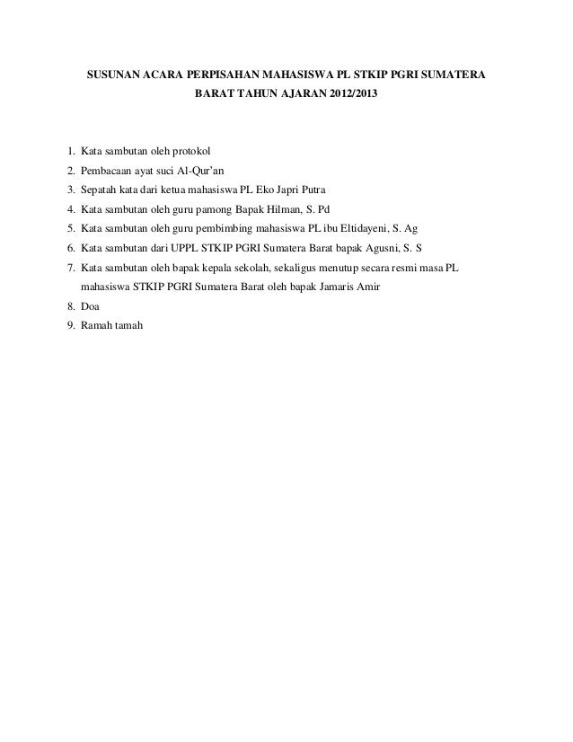 Susunan Acara Perpisahan