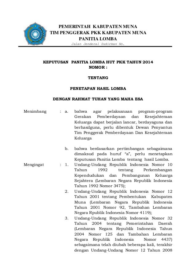 Susunan panitian juri pkk kabupaten muna