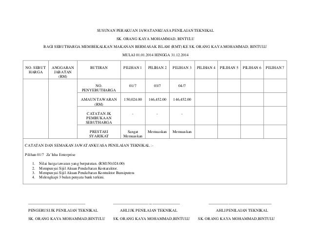 Susunan perakuan jawatankuasa penilaian teknikal