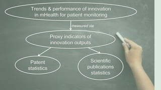 Trends & performance of innovation
in mHealth for patient monitoring
Proxy indicators of
innovation outputs
Patent
statist...