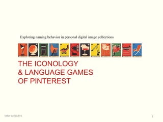 TAMI SUTCLIFFE
OCTOBER 17, 2014
Exploring naming behavior in personal digital image collections
1
THE ICONOLOGY
& LANGUAGE GAMES
OF PINTEREST
 